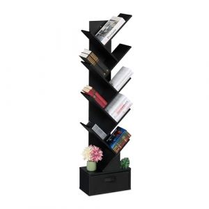 Relaxdays Petite biblioth&egrave;que prenant la Forme d'un Arbre, 9 Branches, H x L x P : 146 x 38 x 22 cm, Noire