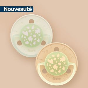 Biolane Lot de 2 sucettes nuit rondes 0-6 mois / Marron