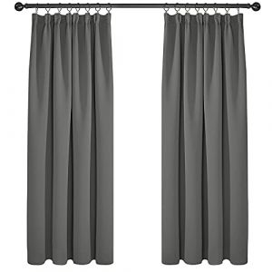 Lot de 2 Rideaux Occultants Isolants Thermiques avec Galon Fronceur, Petite Taille, 132x183 cm, Gris Clair - Gris Clair - Deconovo