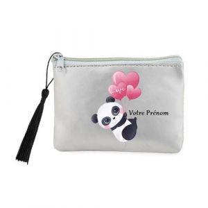 Image de Porte monnaie et porte cles gris Taperso avec motif panda et ballon personnalisable