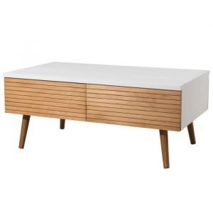 Image de Table b e scandinave miel et blanc brillant + pieds bois pin m if L 90 x l 50 cm