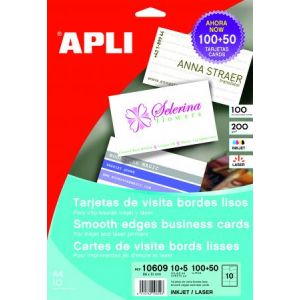 APLI 10609 - 150 cartes de visite TopLine bords lisses blanches 200 g/m², format 89 x 51 mm (15 feuilles / cdt)