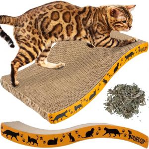 Purlov 22037 - Carton griffoir - Avec herbe à chat - Ergonomique et résistant - Recyclable - Pour chat