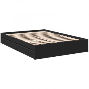 VidaXL Cadre de lit et tiroirs noir 120x190 cm bois d'ingénierie, lit, lit de rangement, cadre de lit double, lit double, meuble de chambre à coucher