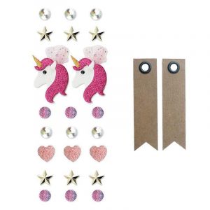 Graines Créatives 23 stickers 3D Licorne + 20 étiquettes kraft Fanion