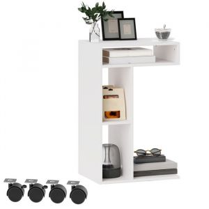 Homcom Table d'appoint - en forme de C - avec roulettes - 3 compartiments et 1 &eacute;tag&egrave;re ouverte - 40 x 30 x 69 cm - blanc
