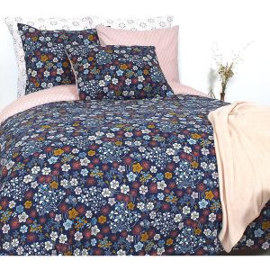 Parure housse de couette réversible & 2 taies Elinor bleu/rose/violet 240x220 cm