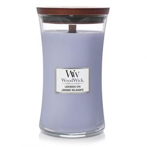 Woodwick Grande bougie parfumée en jarre avec mèche qui crépite, Lavande relaxante, Temps de combustion jusqu'à 130 heures