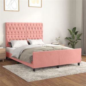 VidaXL Cadre de Lit avec T&ecirc;te de Lit Sommier &agrave; Lattes Lit Rembourr&eacute; Cadre &agrave; Lattes Lit Double Adulte Meuble de Chambre Rose 140x200 cm Velours