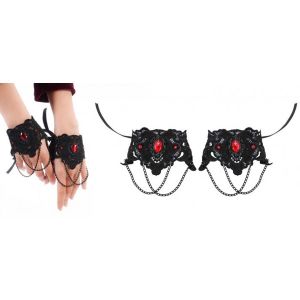 Ruedelafete Lot de 2 Manchettes gothiques noires avec pierre rouge