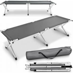 TRESKO XXL lit de camp pliable pour camping GRIS 190 x 64 x 44 cm tubes métalliques - charge maximal 150kg