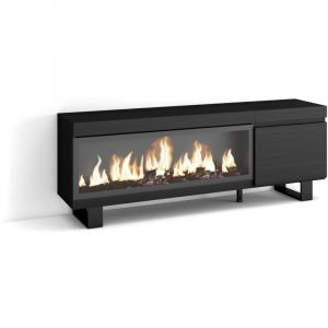 Skraut Home - Meuble TV, Banc Télé, Grand espace de Rangement, 160, Pour les TV jusqu'à 65", Cheminée électrique XXL, Design industriel, Style