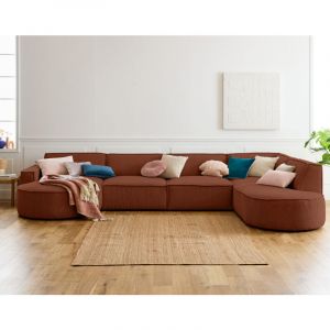 Spiaggia - canapé panoramique d'angle droit - 7 places - en velours côtelé - Terracotta