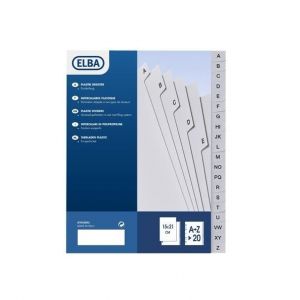 Favorit 400006685 – Intercalaires universels à trous pour classeurs à anneaux avec 20 pochettes Alphabétiques Gris A-Z 23 x 30,5 cm Blanc