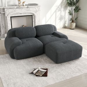 Canap&eacute; 2 places, Canap&eacute; d'angle relax en velours c&ocirc;tel&eacute;, rembourrage en mousse, 82 pouces - convient au salon et &agrave; la chambre, design modulaire, Gris