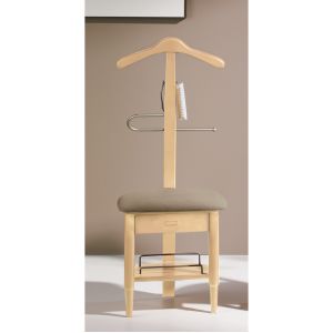 Image de Pegane Valet de Nuit/Chaise Naturel en hêtre massif avec plateau porte chaussures, tiroir et accessoires pour chaussures, 41 x 45 x 115 cm -