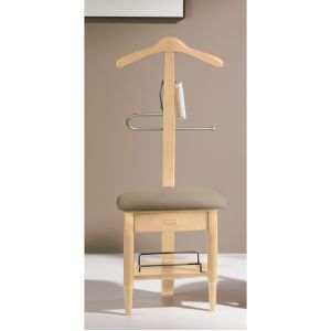 Image de Pegane Valet de Nuit/Chaise Naturel en hêtre massif avec plateau porte chaussures, tiroir et accessoires pour chaussures, 41 x 45 x 115 cm -