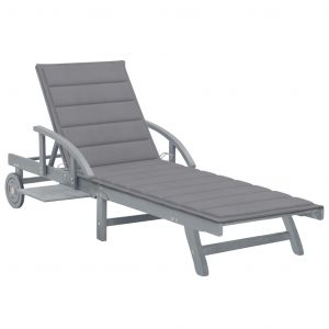 VidaXL Chaise longue de jardin avec coussin Bois d'acacia solide - Gris