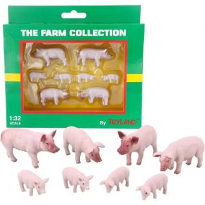 Toyland Lot de 8 Figurines animales de Grands porcs et porcelets Blancs &agrave; l'&eacute;chelle 1:32 - La Collection Farm