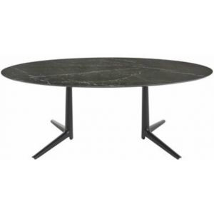 Kartell Table ovale Multiplo indoor - Grès effet marbre / 192 x 118 cm noir en céramique