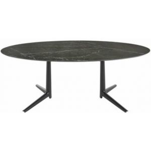 Kartell Table ovale Multiplo indoor - Grès effet marbre / 192 x 118 cm noir en céramique