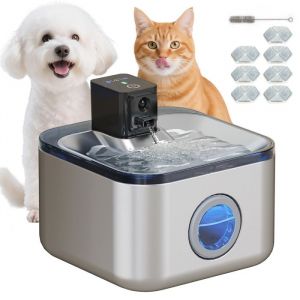 Pawhut Fontaine à eau pour chat - en inox - 42L - avec indicateur LED pompe silencieuse 3 filtre et chargeur USB - argent