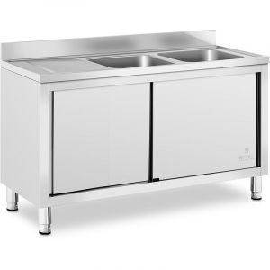 Image de Royal Catering Plonge Inox Évier Sur Placard 2 Bacs @ 50x40x30 cm Dosseret Cuisine Restaurant - Argent