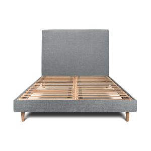 Lit avec tête de lit tapissier tissu et sommier kit gris anthracite - Hauteur totale : 29cm