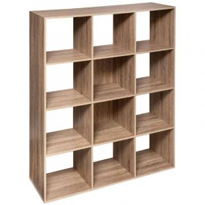 Pegane Bibliotheque, etagere en panneaux de particules agglomere avec 12 niches - Longueur 101 x Profondeur 32 x Hauteur 134 cm -