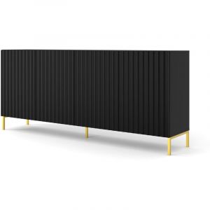 Commode à 4 portes et structure dorée "Wave" - Noir mat - L 200 cm