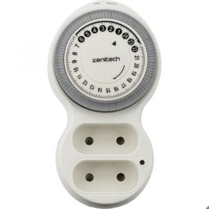 Zenitech Bolea - Biplite Mécanique avec Minuterie 15 Min - Puissance 2760W - Une Prise Permanente et Une Programmable - Voyant LED - Prises Orientées - Indication Heures Creuses - Blanc