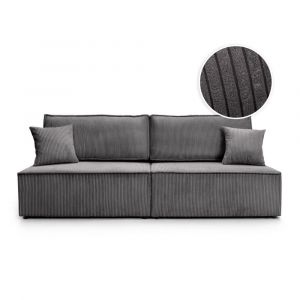 Loungitude Canapé convertible 3 places sans accoudoirs en velours côtelé gris