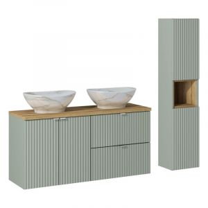 Ensemble meuble double vasque à poser 120 cm + colonne - Vert Roseau