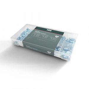 Tox Assortiment de graisseurs en acier galvanisé en 10 tailles courantes M6, M8 et M10 + version droite, 45° et 90° en boîte de transport transparente, 110 pièces, 09490206