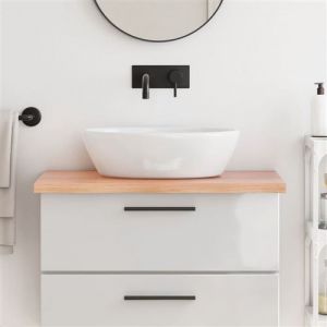 VidaXL Comptoir de Salle de Bain, Dessus d'Armoire avec Bord Vivant, Plan de Travail de Toilette, Marron Clair 80x50x(2-4) cm Bois Traité
