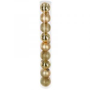 Kit de 9 boules de No&euml;l 60 mm Or