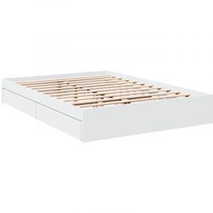 VidaXL Cadre de lit &agrave; tiroirs blanc 160x200cm bois d'ing&eacute;nierie Blanc