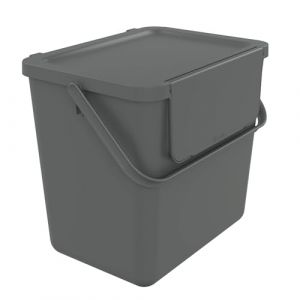 Sundis Loops, poubelle de tri sélectif d’intérieur 25L, empilable, rectangulaire, en plastique recyclé gris, avec couvercle, poignée et anse, pour cuisine, cantine, restaurant, salle de pause