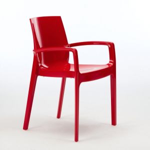 Grand Soleil Chaise polypropyl&egrave;ne empilable avec accoudoirs salle &agrave; manger CREAM | Rouge