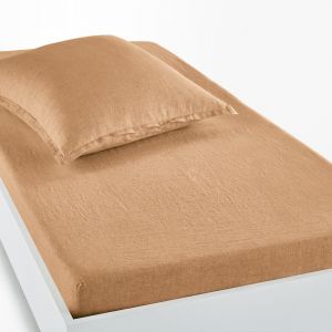 Image de Drap housse en lin lavé pour matelas épais, Linot Macchiato Taille 90x190 cm