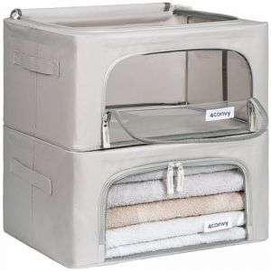 4CONVY Sac de Rangement V&ecirc;tements avec Fermeture &Eacute;clair - [2024 MAT&Eacute;RIAU AM&Eacute;LIOR&Eacute;] Housse de Rangement pour Couette, Draps - Stable &ndash; Bo&icirc;tes de Rangement V&ecirc;tements Empilables - 2x24L