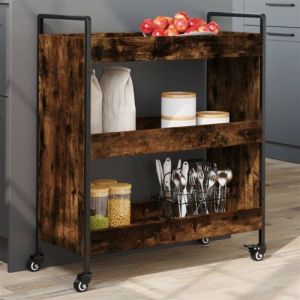 Chariot de cuisine chêne fumé 70x30x82 cm bois d ingénierie
