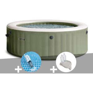 Intex Kit spa gonflable PureSpa Olive rond Bulles 6 places + Aspirateur + Porte-verre