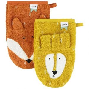Trixie Lot de 2 gants de toilette Mr. Lion et Mr. Fox