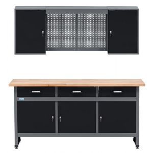 Kupper Kit d'atelier 70421-9, &eacute;quipement d'atelier, &eacute;tabli 170 cm avec plateau en h&ecirc;tre massif, armoire suspendue