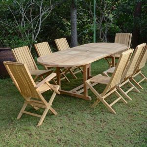 Teck'Attitude Salon de jardin en teck Ecograde© Fuji, table extensible 1.60 à 2.40 m + 6 chaises 2 fauteuils Karimun