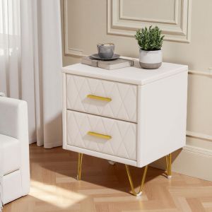 Table de Chevet - Lot de 2 - 41x35x51 cm - 2 Tiroirs - Meuble de Chambre - tissu en PU - beige