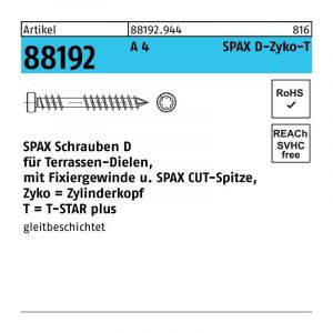 Image de Spax Vis de terrasse Torx T25 - filetage de fixation tête cylindrique en inox A4 - 6x80mm - Boîte de 100