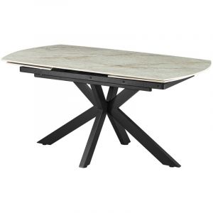 ARES - Table à manger extensible en pierre frittée beige et métal noir