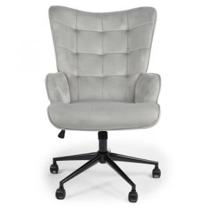 Menzzo Fauteuil de bureau moderne à haut dossier Florelo Velours Gris